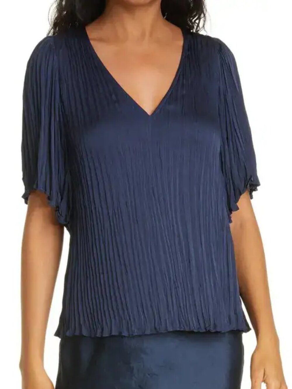 Vince Flutter Sleeve Crushed Satin Top
